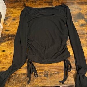 SHEIN Black Long Sleeve Top with Tie Details